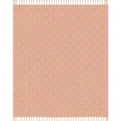 Peach Checkered Weave Fringe Throw