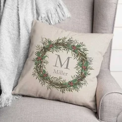Personalized Christmas Wreath Throw Pillow