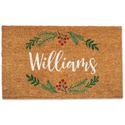 Personalized Holly Wreath Christmas Doormat