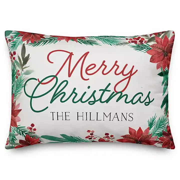 Personalized Merry Christmas Poinsettia Pillow