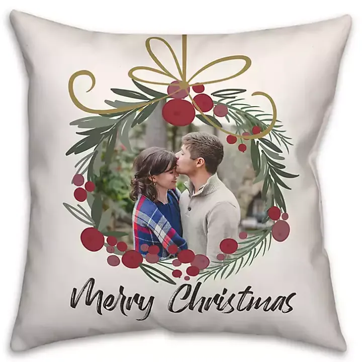 Personalized Merry Christmas Wreath Pillow