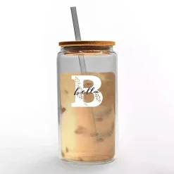 Personalized Monogram B Floral Glass Cup