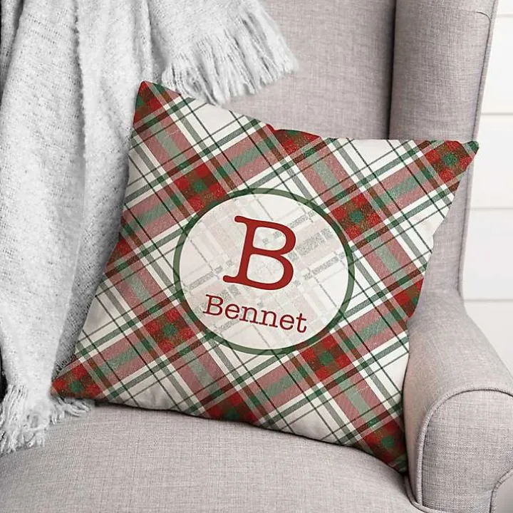 Personalized Monogram Plaid Christmas Pillow
