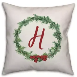 Personalized Monogram Ribbon Wreath Outdoor Pillow