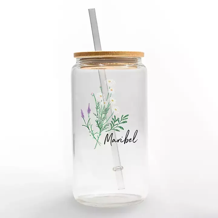 Personalized Wildflower Floral Glass Cup