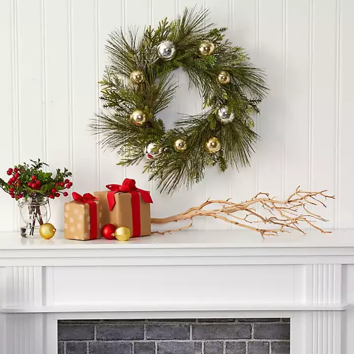 Pine Mix and Ornament Wreath