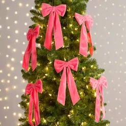 Pink Velvet Bow 6-pc. Ornament Set, 12 in.