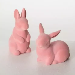 Pink Velveteen Ceramic Bunnies, Set of 2
