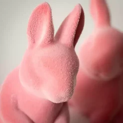 Pink Velveteen Ceramic Bunnies, Set of 2