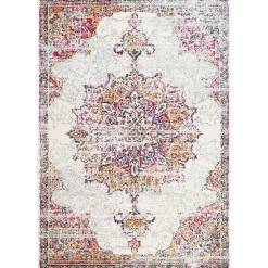 Pink Vintage Medallion Area Rug, 10x14