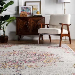 Pink Vintage Medallion Area Rug, 8x12