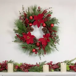 Poinsettia and Red Berry Wreath