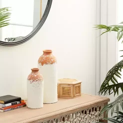 Porcelain and Terracotta Textured Vases, Set of 2