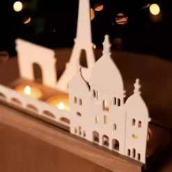 Porcelain and Wood Paris Tealight Candle Holder