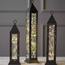 Pre-Lit Black Metal Twinkle Lights Lantern, 15 in.