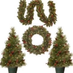 Pre-Lit Christmas Tree and Wreath 4-pc. Set