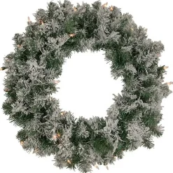Pre-lit Flocked Artificial Pine Wreath