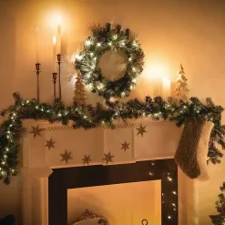 Pre-Lit Frosted Pine and Pinecone Christmas Wreath