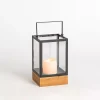 Pre-Lit Glass Lantern with Wood Base, 10 in.