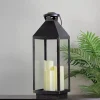 Pre-Lit Gold Brushed Black Candle Lantern