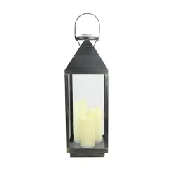 Pre-Lit Gold Brushed Black Candle Lantern