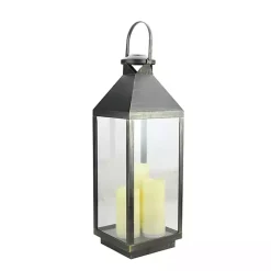 Pre-Lit Gold Brushed Black Candle Lantern