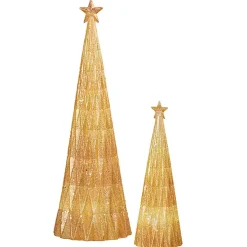 Pre-Lit Gold Glitter Christmas Trees, Set of 2