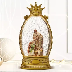Pre-Lit Golden Crown Holy Family Snow Globe