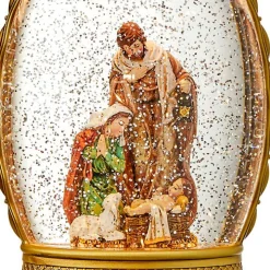 Pre-Lit Golden Crown Holy Family Snow Globe