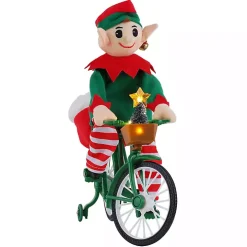 Pre-Lit Moving Christmas Elf Bicycle Figurine