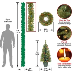 Pre-Lit Multicolor 4-pc. Christmas Greenery Set