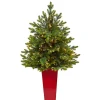 Pre-Lit North Carolina Fir Tree in Red Planter