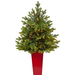 Pre-Lit North Carolina Fir Tree in Red Planter