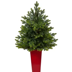 Pre-Lit North Carolina Fir Tree in Red Planter