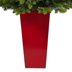 Pre-Lit North Carolina Fir Tree in Red Planter
