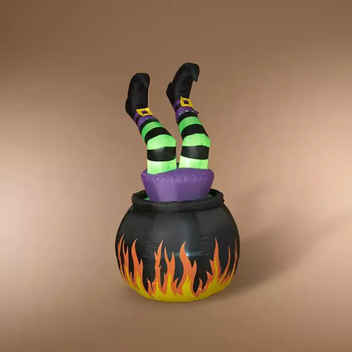 Pre-Lit Witch in Cauldron Inflatable Decoration