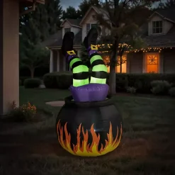 Pre-Lit Witch in Cauldron Inflatable Decoration