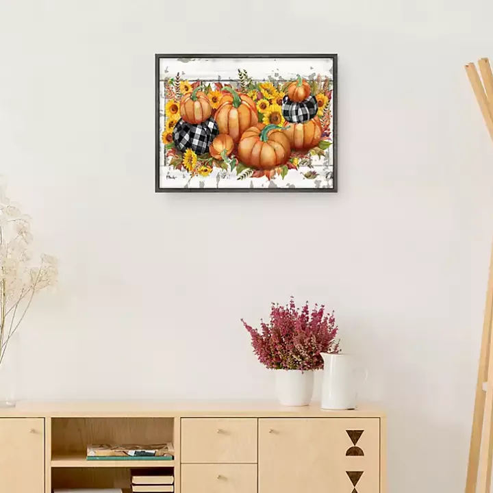 Pumpkins and Sunflowers Framed Canvas Art Print