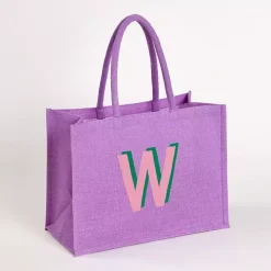 Purple Monogram W Jute Tote Bag