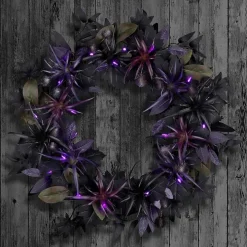 Purple Pre-Lit Black Leaves Wreath