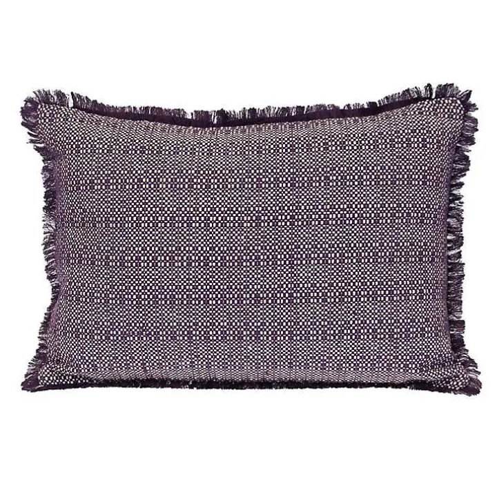 Purple Woven Stripes Fringe Lumbar Pillow