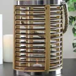 Rattan Hurricane Lantern with Jute Rope