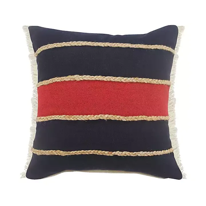 Red & Navy Nautical Rope Throw Pillow. 20x20