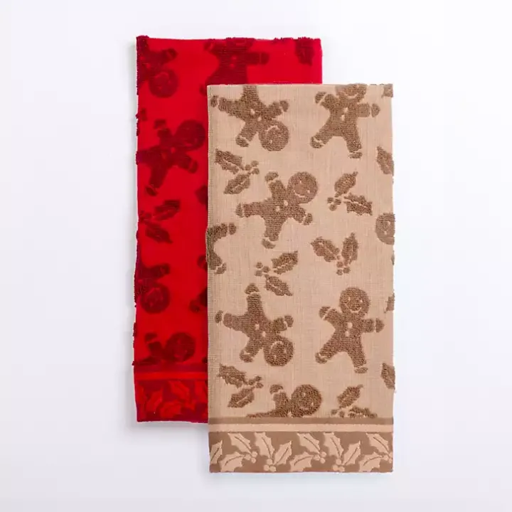 Red & Taupe Gingerbread Kitchen Towels, Set of 2