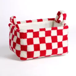Red & White Checkered Sherpa Storage Bin