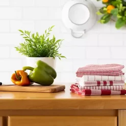 Red & White Woven Patterns 5-pc. Dish Towel Set