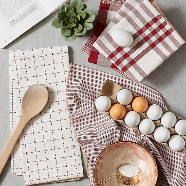 Red & White Woven Patterns 5-pc. Dish Towel Set