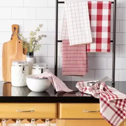 Red & White Woven Patterns 5-pc. Dish Towel Set