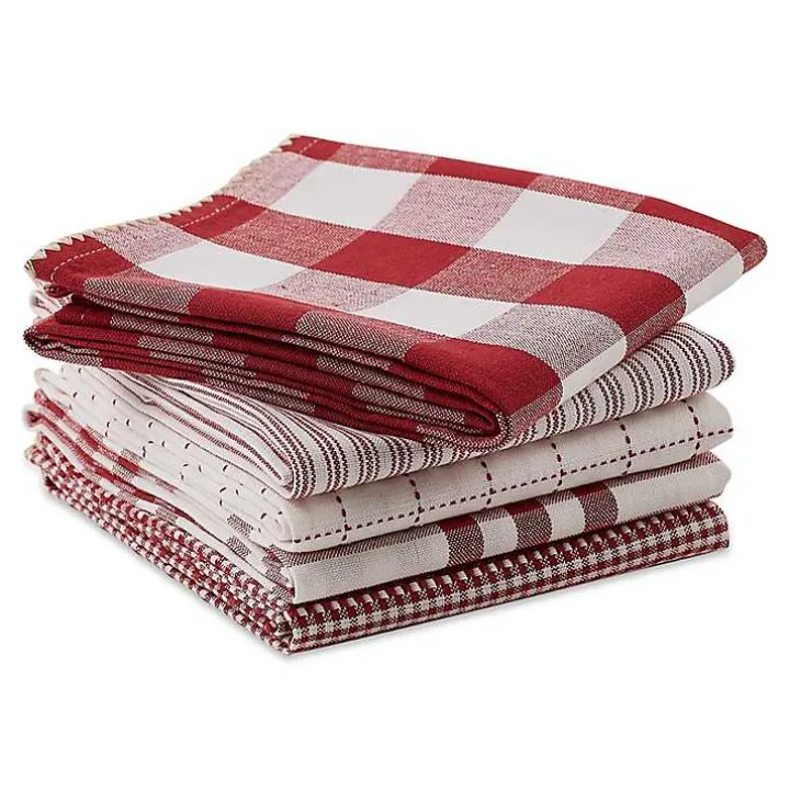 Red & White Woven Patterns 5-pc. Dish Towel Set