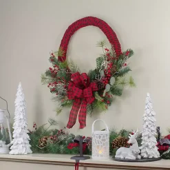 Red and Black Buffalo Check Pine and Berry Wreath